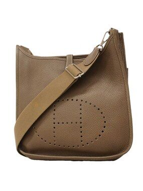 Hermes Shoulder Bag Evelyne Taurillon Clemence Etoupe Silver